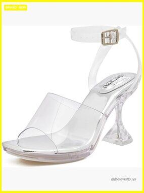 Sexy Clear Strappy Heels Square Toe Kitten Heels Platform Mules Cinderella